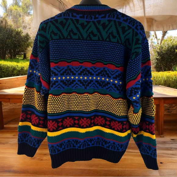 Vintage Multi-Colored Acrylic Crew Neck Geometric Sweater by Lightening Bolt - Picture 4 of 10